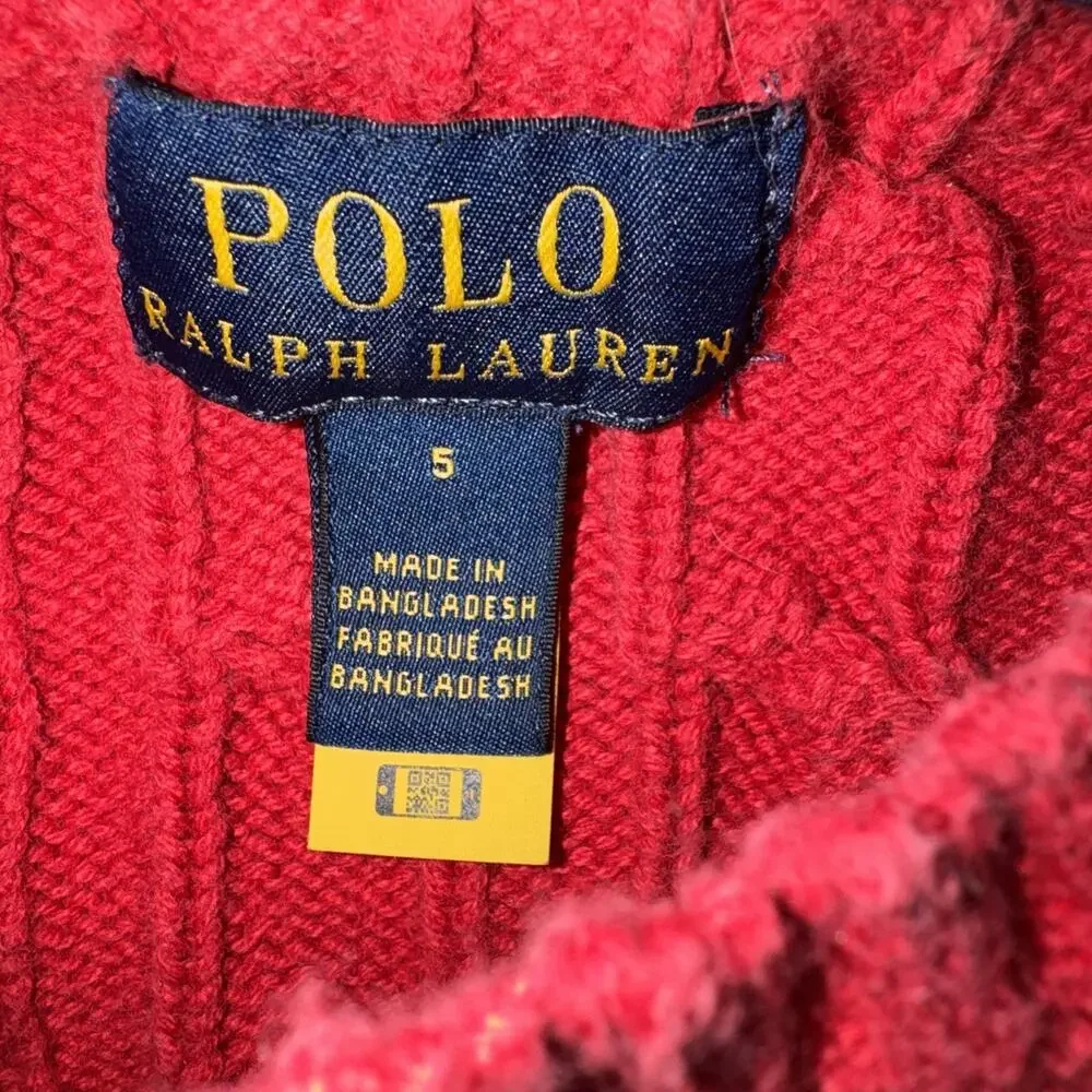 Kids Polo Ralph Lauren Cable Knit Sweater Red 5 Nautical 13x15